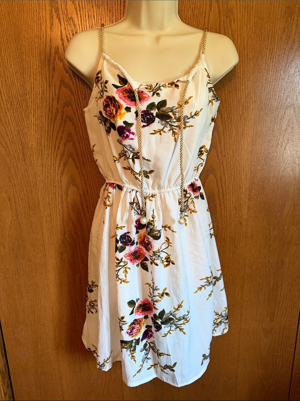 White Floral Spaghetti-Strap Sundress